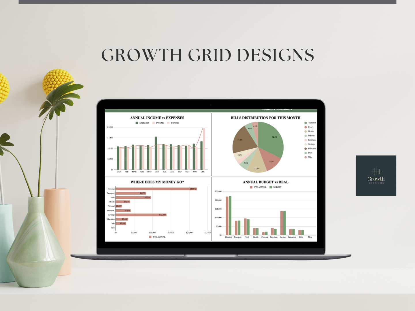 Growth Grid Designs — Ultimate Wealth Planner dashboard preview